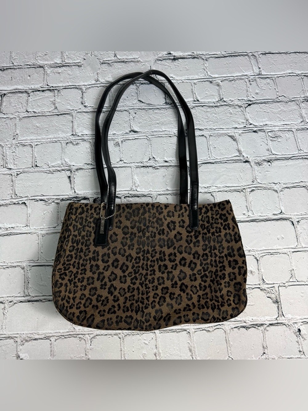 Vintage 90s Y2K Relic Tapestry Leopard Print Shoulder Bag Black Vinyl Straps